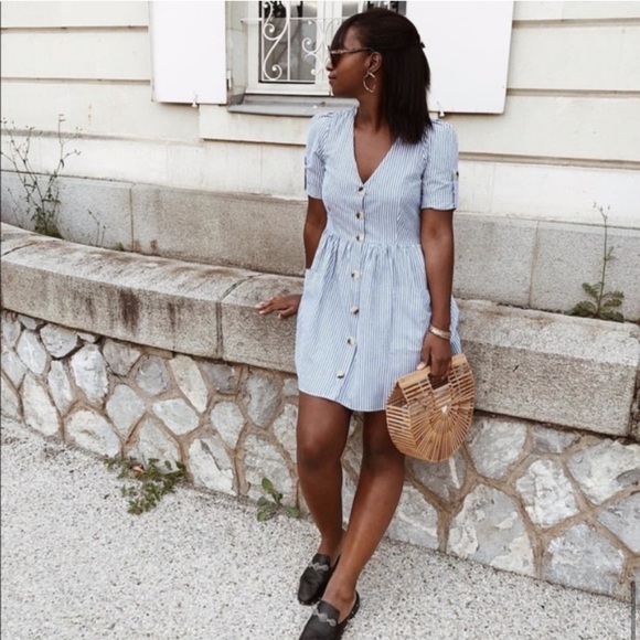 ZARA SS18 SKY BLUE STRIPED DRESS WITH POCKETS - Picture 9 of 16